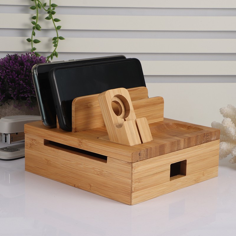 Bamboo Multiple Layer Digital Electronic Bracket Mobile Phone Charging Storage