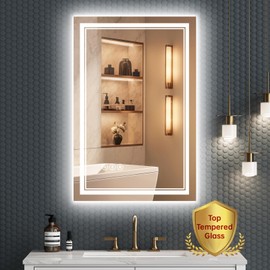 SOGOLINE 24x36 Inch Bathroom Mirror with Lights, CRI 90+, 3 Colors, Dimmable, Top Tempered Glass with Silver Back & Acrylic Side, Anti-Fog, Rotatable LED Mirror for Bathroom, Memory Function