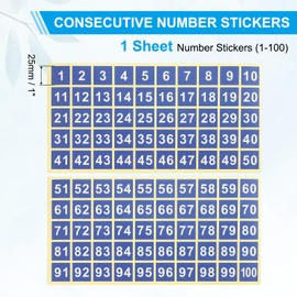 PATIKIL 1" Consecutive Number Stickers 1-100, Square Self-Adhesive Vinyl Number Decals for Inventory Storage Organizing, Locker, Toolbox, Bins, Indoor Outdoor, Blue
