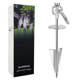 Sliridog Heavy Duty Dog Tie Out Stake,360°Swivel Dog Run- No Tangle,304 Stainless Steel Dog Stake Up to 160LBS,Dog Runner for Yard,Outdoor,Camping,Grass,Dirt (Stake)