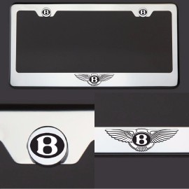KA T304 Chrome Bentley Logo Black Letter Laser Etched Engraved License Plate Frame