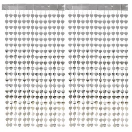 Prmape Pack of 2 Tinsel Curtains, Silver, 1 x 2 m Tinsel Curtain Heart, Glitter Curtain for Gluing, Glitter Curtain Birthday for Door, Wedding, Birthday, New Year's Eve Party, Valentine's Day