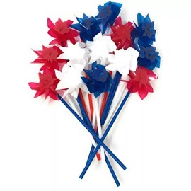 Funiverse Bulk 50 Pack Patriotic 3 Color Pinwheel Assortment - Indoor and Outdoor