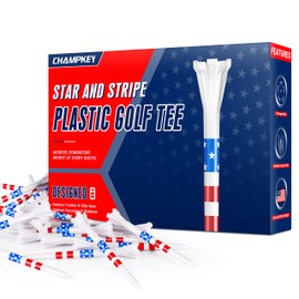 CHAMPKEY 5 Prongs Plastic Golf Tees 100 Pack - Star and Stripe Marking System Golf Plastic Tees - Lower Friction and Longer Distance Golf Tees (2-3/4")