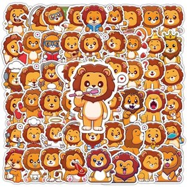 50 Pcs Lion Stickers Waterproof Cute Animals Stickers for Laptop Water Bottle Computer Scrapbook Skateboard Bike Car Phone Luggage,Vinyl Aesthetic Cartoon Forest Lion Sticker for Adults Boys