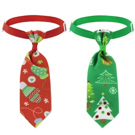 2PCS Christmas Cat Collars, Red & Green Pet Neckties, Christmas Cat Bow Ties with Snowflake Xmas Pattern, Adjustable Cat Collar for Kitten Puppy Christmas Party Decoration Accessories A9SDCWLD (A)