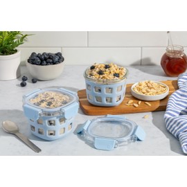 Ello Duraglass 2-Pack 2 Cup Reusable Glass Container Jar with Leak Proof Lids and Protective Silicone Sleeves | Perfect for Overnight Oats, Snacks, Yogurt | BPA-Free | Dishwasher Safe | Halogen Blue