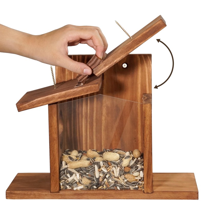 MIXUMON Wood Squirrel Feeder, Squirrel Feeders for Outside Winter, Wooden