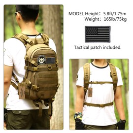 ArcEnCiel 25L Tactical Motorcycle Cycling Backpack Military Molle Pack Helmet Holder with Patch - Rain Cover Included