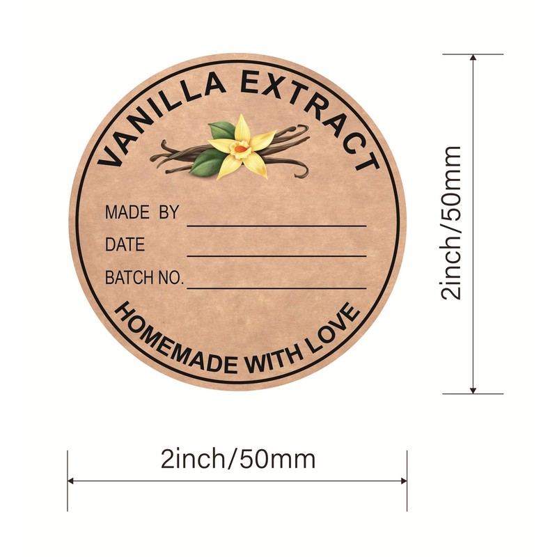 Vanilla Extract Sticker,2 inch 300pcs Round Vanilla Extract Sticker for