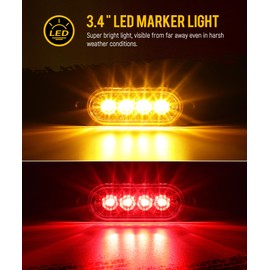 Partsam 16Pcs 3.4 inch Aluminum Housing Red/Amber LED Clearance Side Marker Lights, Surface Mount Marker Lights of Trailer Pickup Truck Tractor RV Motorcycle Golf Cart,IP67 Waterproof(8Red +8Amber)