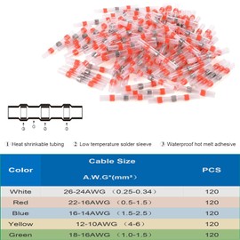 Fidioto 120PCS Red Solder Seal Wire Connectors 22-16AWG, Waterproof & Self-Solder Heat Shrink Butt Connectors Ideal for Automotive Boat Wire Joint, Smart Home, Outdoor Equipment, Industrial Automation