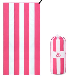 4Monster Beach Towel with carry bag Sand Proof Beach Towel Oversized Quick Dry Beach Towel for Adults Hiking Yoga Gym Sports Swimming Camping Fitness Bath Holiday (Stripe-pink, L: (90 X 200 cm))