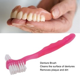 Double Sided Elderly Denture Cleaning Brush,Denture Brush Toothbrush,Portable Plaque Dirt Removal False Teeth Cleaning Brush for Home,Travel(pink), denture brush pink toothbrush Denture toothbrus