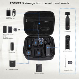 FiTSTILL Black Large Carrying&Protective Hard Shell Travel Storage Case Bag Compatible with DJI osmo Pocket 3 Creator Combo,Cameras Accessories Kit [Case Only]