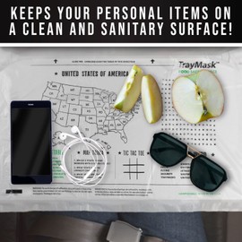 TrayMask Compostable Disposable Tray Table Cover | Must Have Airplane Essentials | Perfect for Kids and Adults Travel Accessories | Provides a Clean Layer of Protection | 6 Pack