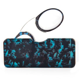 REAVEE Ultra Thin Armless Reading Glasses for Men Women, No Temple Pinch Nose Clip on Readers Small Pocket with Mini Portable Case, Blue Tortoise +2.5