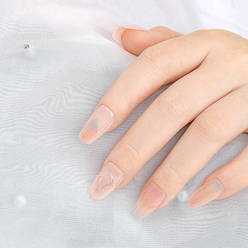 Sethaxy Handmade Nail Tip, Short Ballerina Tip, Aurora, Press-On Nail,