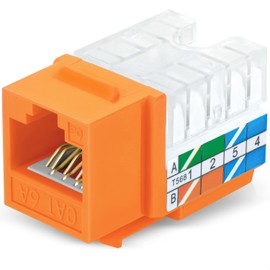 Everest Media Solutions 90° Angled CAT6A Keystone Jack in Orange - Slim Profile RJ45 Ethernet Connector - Compatible with 90° Angled Speed Termination Tool - easyJACK (B094WB91H3) - 20-Pack