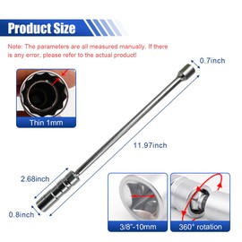 LAINLOY 16 mm Magnetic Spark Plug Socket with 12 Inch Extension, 3/8'' Drive 12 Point Swivel Spark Plug Thin Wall Socket, Magnetic Spark Plug Wrench Removal Tool for Most Cars