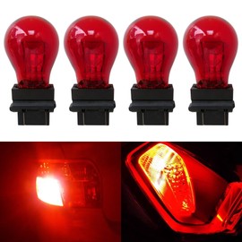 HaeKap 3157 Red Bright Light Bulbs Tail Brake Backup Reverse S8 Signal Lamp Turn Signal, 4Pack