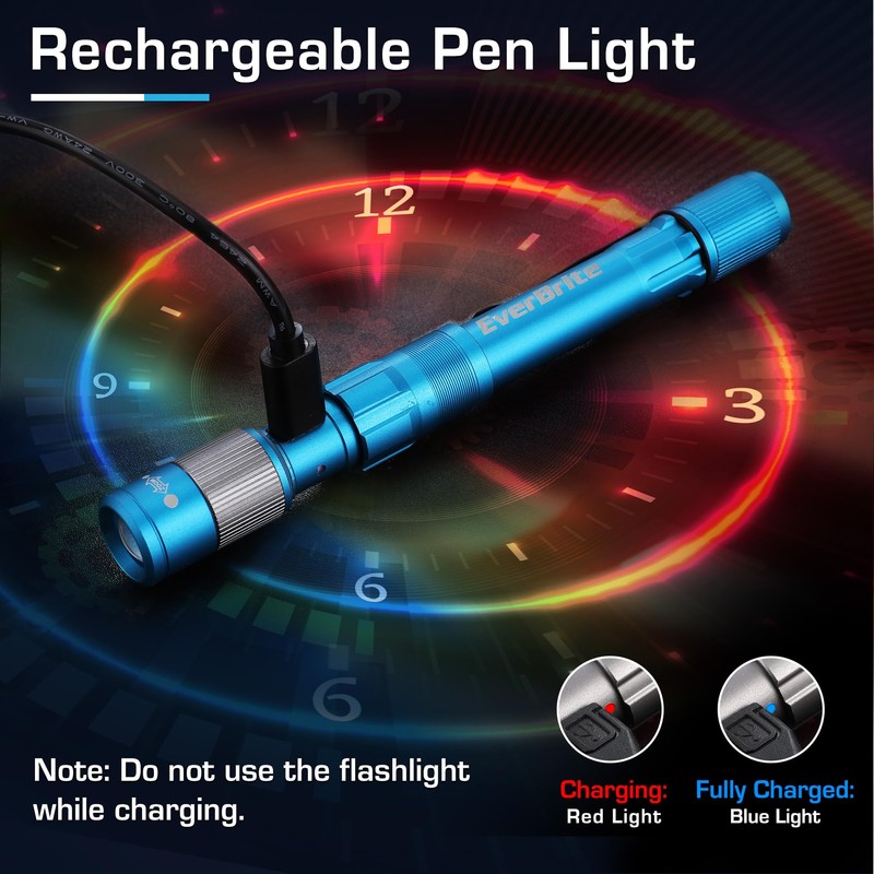 EverBrite Pen Light, Rechargeable Pen Flashlights, 300 Lumens Zoomable LED