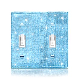 Shiny Blue Rhinestones Wall Plate Cover Double Toggle Toggle Outlet Covers Light Switch Cover Rhinestones Decorative Outlet Covers Wall Plate 2 Gang Decorative