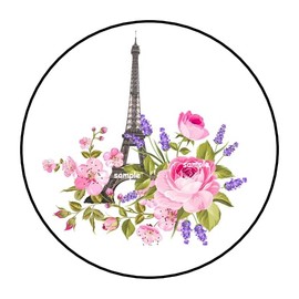 Floral Paris Eiffel Tower Stickers Favor Labels Tags Envelope Seals Stamps 1.5" Round Sticker for Packages Small Business Cards Letters Gifts, (30 Count), Flowers, Summer, Pretty