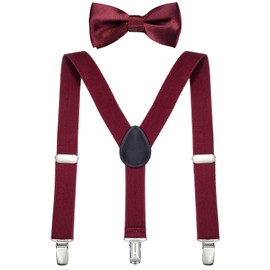DonDon Boys' Braces Bow Tie Set Elastic and Adjustable Length for Children from 1-8 Years, darkred