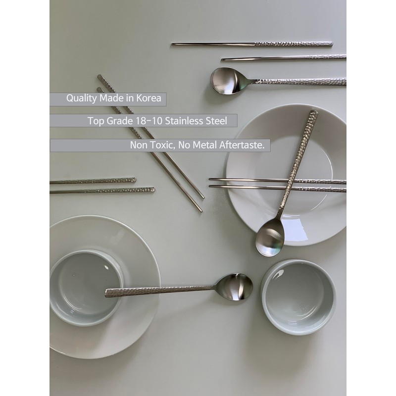 cozymomdeco Korean Made Silver Glossy Hammered Stainless Steel Korean Spoon