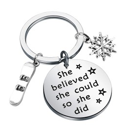 CENWA Snowboarder Gift 3D Snowboard and Snowflake Pendant Snowboarding Keychain Snowboarder Team Gift She Believed She Could So She Did (she Believed she Could Keychain)