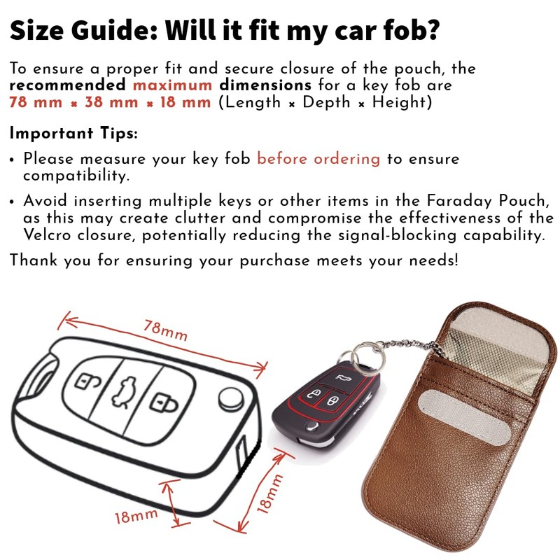RFID Signal Blocker Faraday Pouch for Car Keys, Premium PU