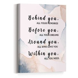 JANLAN Behind You All Your Memories Wall Art,Inspirational Quotes Wall Art,Graduation Gifts for Girl,Motivational Canvas Wall Decor for Women Teens Home Bedroom Décor (12 X 15 Inch)
