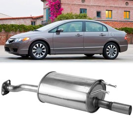 Kucaruce Stainless Steel Rear Exhaust Muffler Compatible for 2006-2011 Honda Civic 1.8L and 2006-2011 Honda Civic Hybrid 1.3L-Include Gasket and Bolt kit HC01