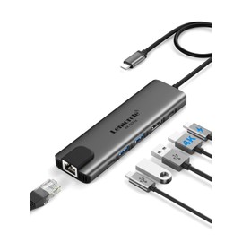 Lemorele 6-in-1 USB C Hub with Ethernet, Aluminium Docking Station Multiport Adapter with 4K@60Hz, Gigabit Ethernet, 2 USB 3.0, USB C Data Port,100W PD Charging for Lenovo Surface Macbook Laptop