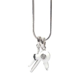 Shoppingbuyfaith Hair Stylist Necklace Blow Dryer & Curling Iron Necklace Silver and White w/Crystal