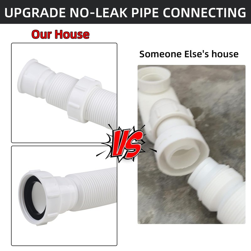 YYinno Flexible Bathtub Drain Pipe, Upgraded No-leak Low Profile 1
