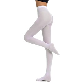 DTWAWA Womens 40 Den Opaque Control Top Tights, High Waist Pantyhose - White