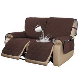 Turquoize 100% Waterproof Recliner Sofa Cover 2 Seat Reclining Couch Cover for 2 Cushion Couch Waterproof Recliner Sofa Protector Cover for Dogs Pets with Non Slip Backing and Strap (Medium, Brown)