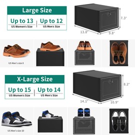 YITAHOME XL Shoe Storage Storage Boxes, 12-Pack Stackable Shoe Rack Organizers with Clear Plastic, Sneaker Containers, Playthings Storage Organizer Bins for Entryway, Closet, Under Bed, Black