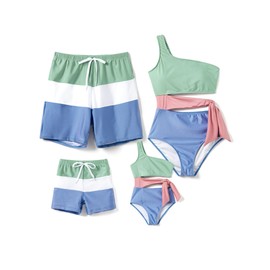 PATPAT Matching Swimsuits for Family Fun Bathing Suit Swim Trunks Pearly Subtle Shine Fabric Color Blocks Couples Matching His and Hers Swimwear Beach Shorts for Men XL