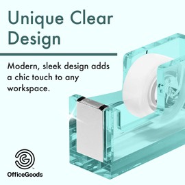 OfficeGoods Acrylic Tape Dispenser – Modern Desk Organizer for Office Supplies – Heavy Duty Refillable Tape Holder for Home and School Crafting – Stylish Desktop Accessory for Gift Wrapping, Green