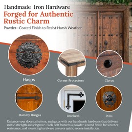 1 Pack 9" Bolt Latch for Gates - Black - Decorative Metal Gate Latches - Handmade Rustic Metal Bolt Latches for Gates Doors Sheds Garage and Fences - Heavy Duty Bolt Latch - The Hacienda Series