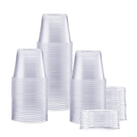 GUSTO [5.5 oz. - 100 Count Clear Disposable Plastic Portion Cups with Lids - Soufflé Cups, Jello Shot Cups With Lids, Plastic Containers Perfect for salad Dressing and More- Formerly Comfy Package