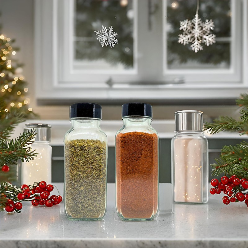 JARMING COLLECTIONS 16oz Glass French Square Spice Shakers with Lids
