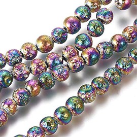 Craftdady 425Pcs Natural Round Lava Stone Beads 4mm Rainbow Colorful Volcanic Rock Gemstone Loose Beads Metallic Energy Healing Chakra Beads for Jewelry Craft Essential Oil Bracelet