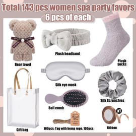 Shyyween 143 Pcs Baby Shower Favors for Guests Spa Gift Set Towels, Socks Hair Bands Combs Eye Masks Cards, Baby Shower Game Prizes, Guest Gifts for Gender Reveal Bridal Showers(Brown)
