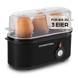 GOURMETmaxx Egg Cooker for 3 Eggs | Egg Boiler with Egg Cutter in Measuring Cup | Egg Cooker - 3 Hardness Levels for Your Egg Cup | Small Egg Cooker Design - Dishwasher Safe Parts