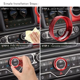 Auovo Air Conditioner Switch Knob Cover for 2018-2023 Wrangler JL JLU Accessories 2020-2023 Gladiators JT Aluminum Alloy HVAC Control Headlight Switch Knobs Rings Interior Trim (Red, The 1st Kind)