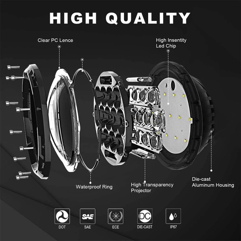 Unbranded Pair Newest 7inch Round LED Headlights Hi/Lo Beam for